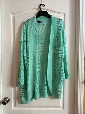 Basic Editions Green Open Knit Open Front Cardigan 2X. JN-107
